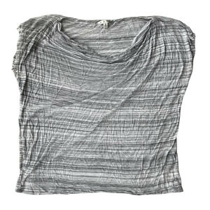 CAbi Sz Med Fall Tee Drape Neck Gray White Shirt Top Womens Summer Casual #407